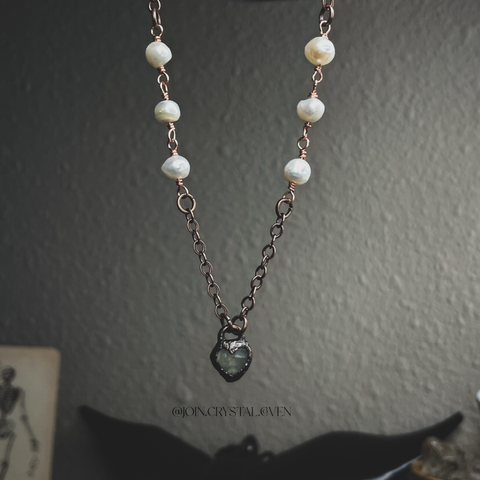 The Prehnite and Pearls Heart Talisman