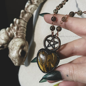 The Tiger Iron and Smoky Quartz Pentacle Heart Talisman