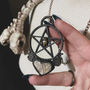 The Pentacle Heart Talisman with Tiger Eye and Gold Rutilated Quartz