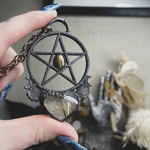 The Pentacle Heart Talisman with Tiger Eye and Gold Rutilated Quartz