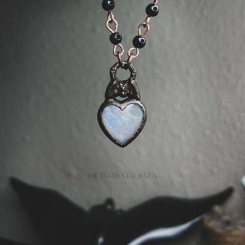 The Heart of the Bat Rainbow Moonstone and Shungite Talisman