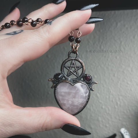 The Rose Quartz and Garnet Pentacle Heart Talisman