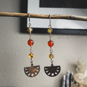 The Carnelian and Amber Moon Earrings