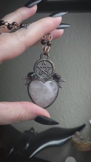 The Rose Quartz and Garnet Pentacle Heart Talisman