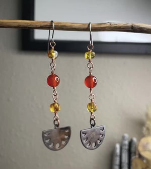 The Carnelian and Amber Moon Earrings