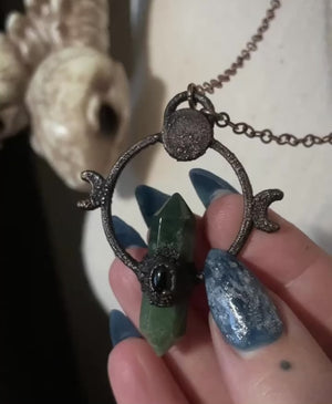 The Obsidian and Moss Agate Triple Moon Talisman