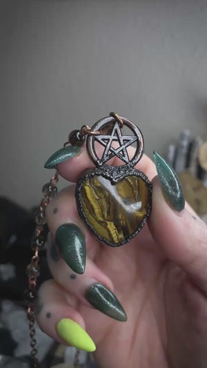 The Tiger Iron and Smoky Quartz Pentacle Heart Talisman